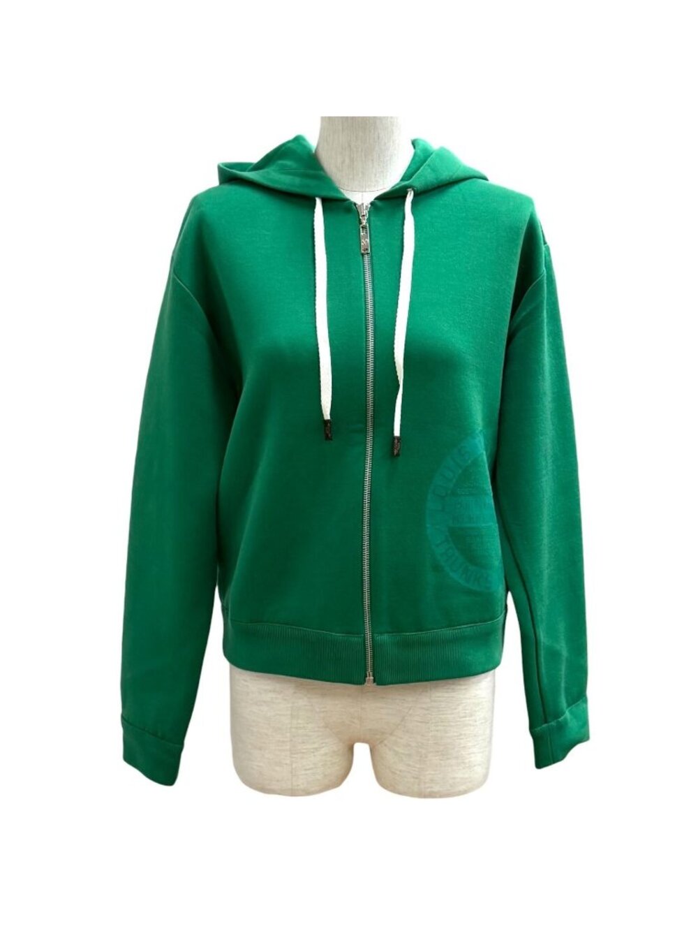 Louis Vuitton Lining Silk 100% LV Stamp Monogram Zip UP Hoodie Green XS
